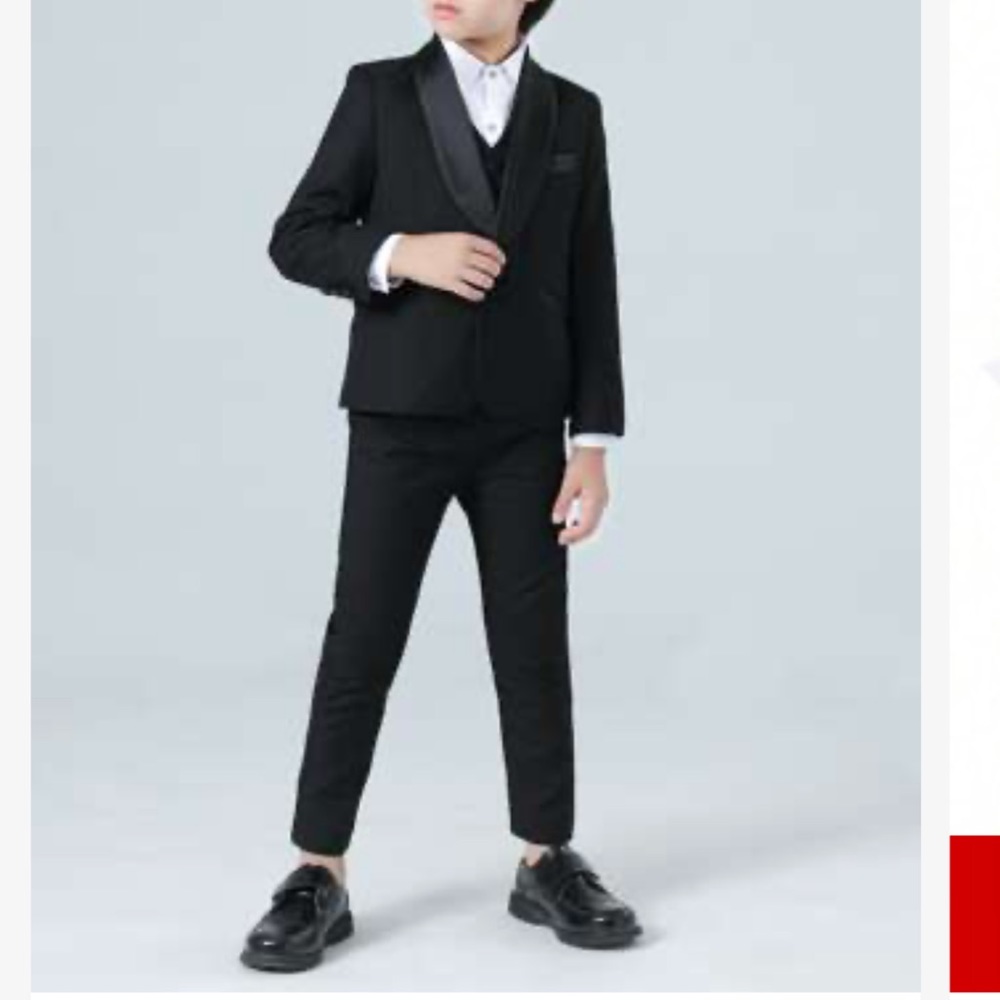 Boys black tux with shiny black collar